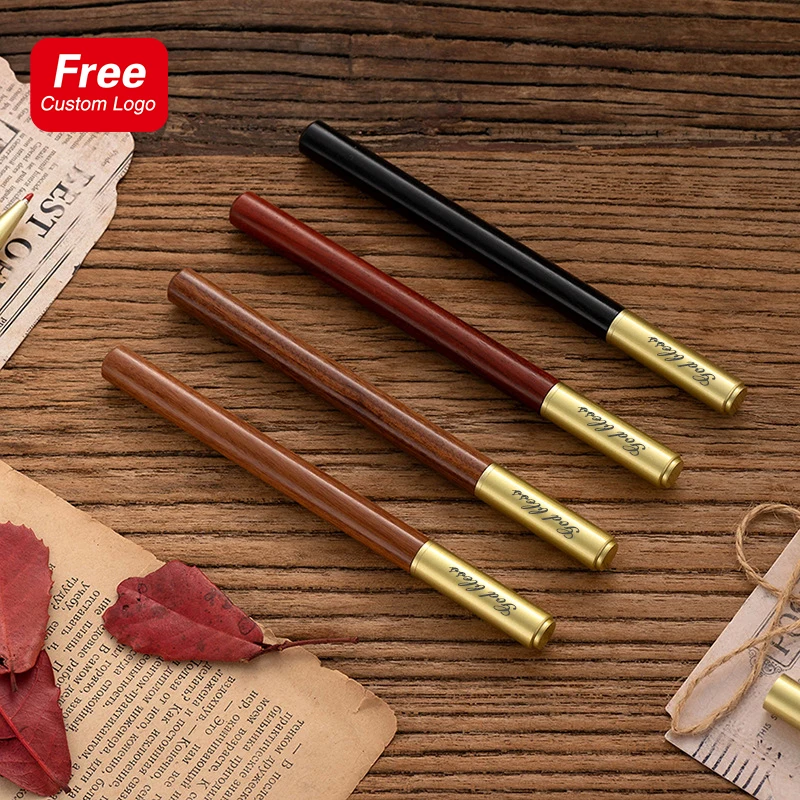 Business Sandalwood Wooden Gel Pen Personalized Custom Logo Carving Name Naturally Pear Wood Signature Pen School Supplies Gifts