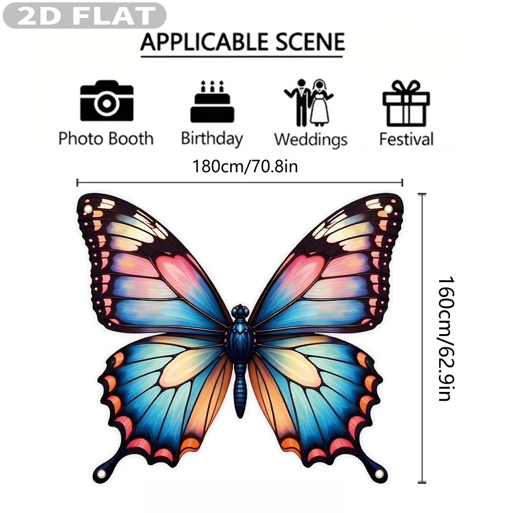 1pc 2D FLAT Vivid Butterfly Shape Party Photo Booth Props, Butterfly Party Decoration 180x160cm Flag Banner- Durable Polyester