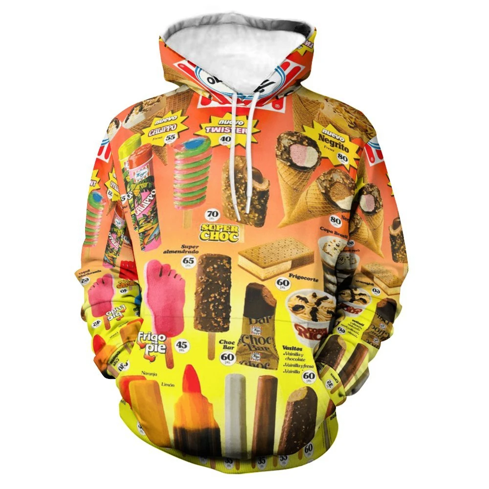 Harajuku felpa con cappuccio da uomo 3D Ice Cream Graphic Print felpe Casual primavera autunno oversize divertente felpa con cappuccio Street