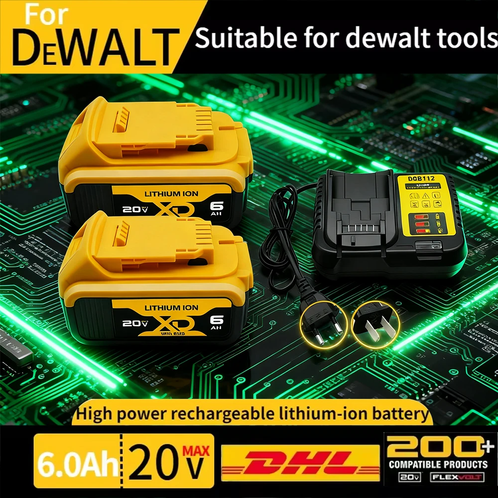 

MAX 20V 6.0Ah 18650 Battery Power Tool Replacement for DeWalt DCG406 DCD887 DCF880 DCF860 DCF922 20V 6A Battery With Charger