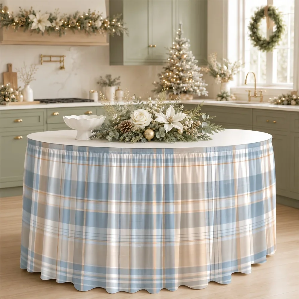 Party table skirt 1 piece. Elegant table skirt with checkered design, made of polyester fabric, 1-piece with 2D printed pattern.