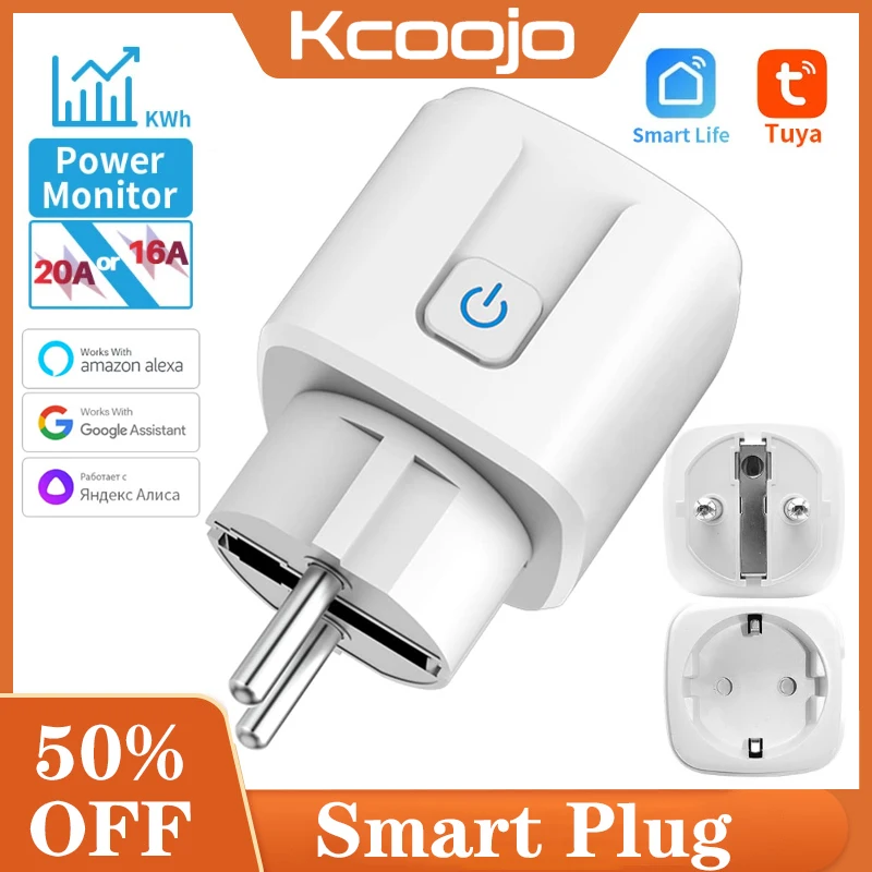 Tuya Wifi Smart Plug 16a/20a Eu Smart Socket Met Power Monitor Timing Smart Life Support Alexa Google Home Yandex Smartthings