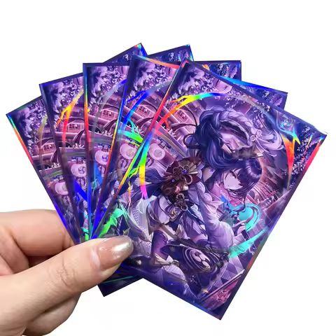 60Pieces Raiden Shogun Card Sleeves for Standard Deck MTG PKM Magical Shinny Protector Holographic Art Foil Outer Cover 67x92mm