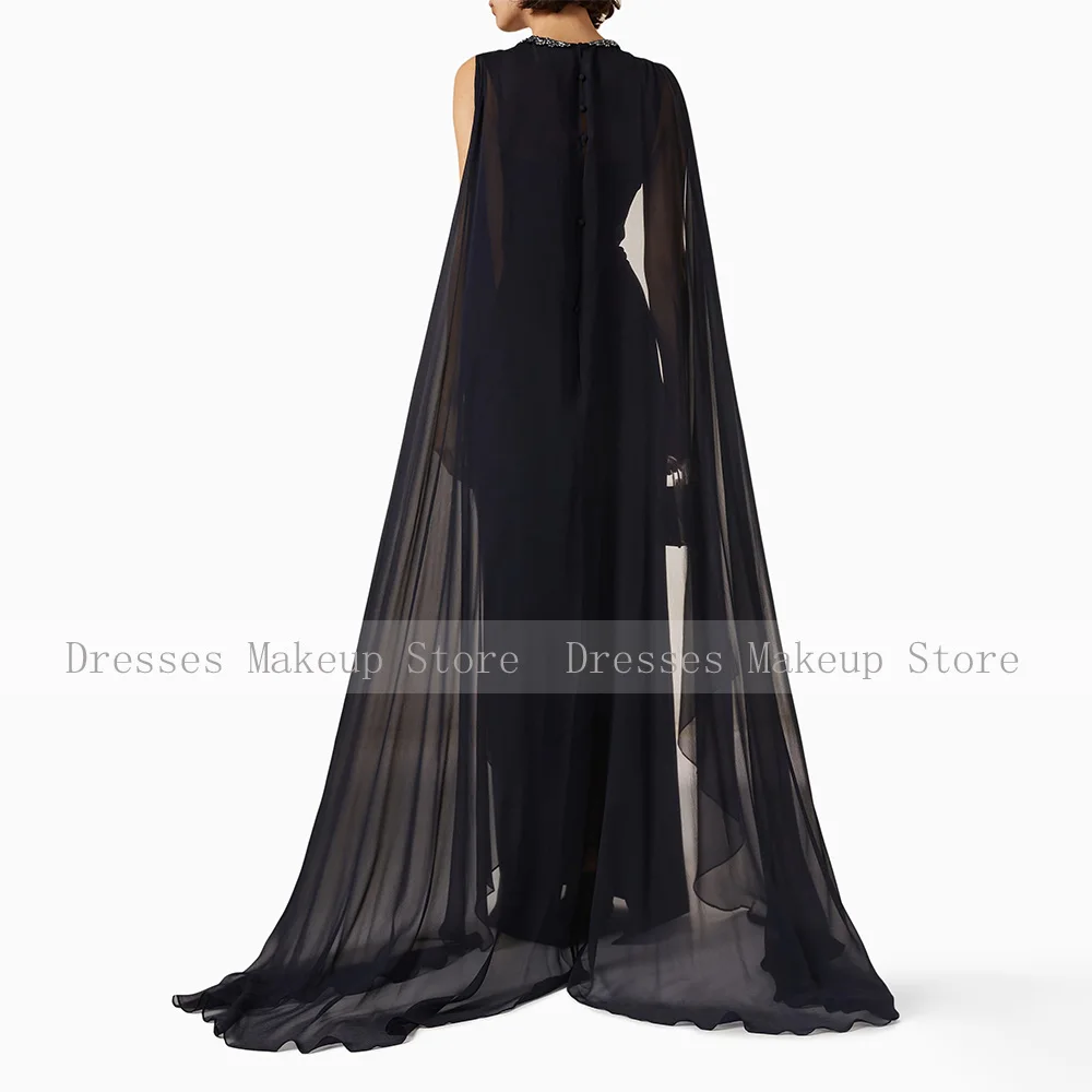 Navy Blue Evening Dress Column Crystal O Neck Draped Chiffon Women\'s Evening Gowns 2024 Sleeveless Floor Length Prom Dress Long