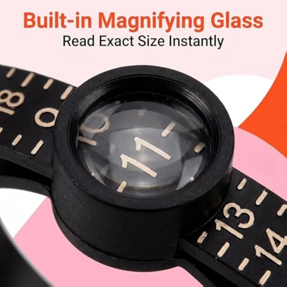 1‑17 US Sizes Ring Sizer with Magnifying Glass – Reusable Finger Measuring Tool for Men Women Teens