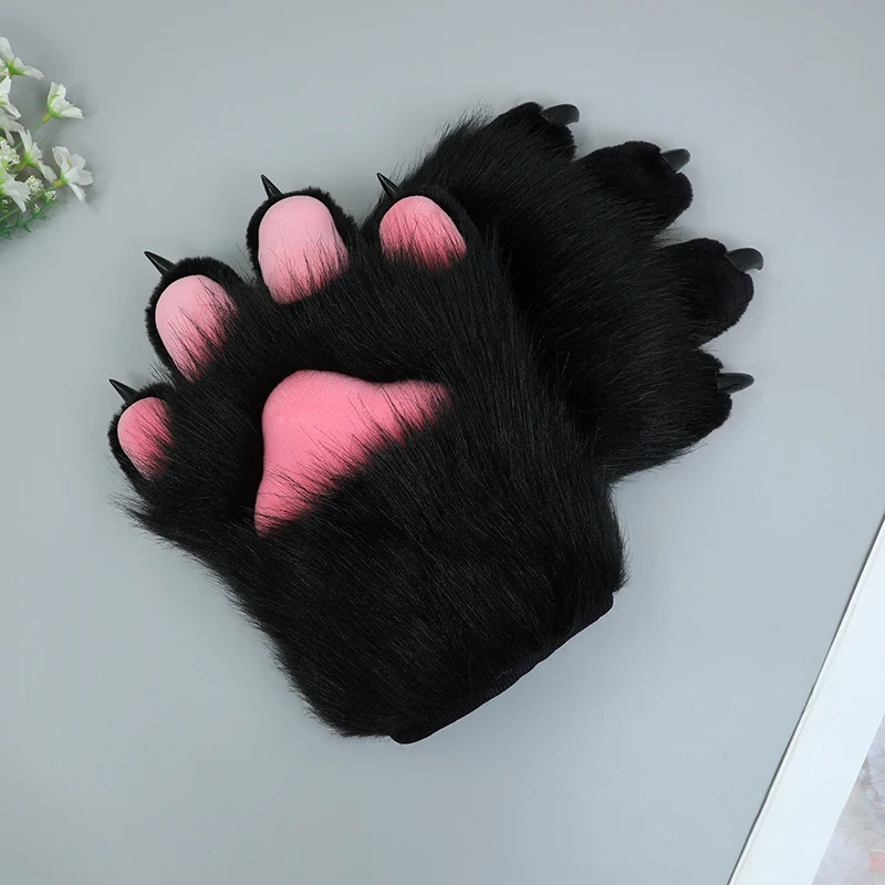 Costume de cosplay de chat en peluche de dessin animé, gants de patte de main en fourrure, mitaines chaudes et épaisses, N64.Claws, 2 pièces