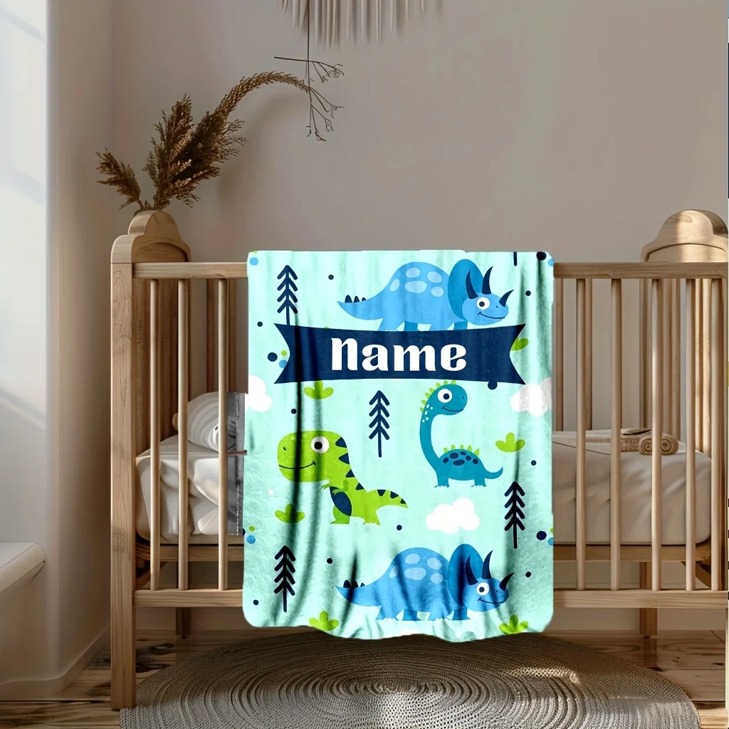 1pc personalized custom dinosaur pattern blanket, soft, suitable for all seasons, dual-purpose for bed and sofa,modern design