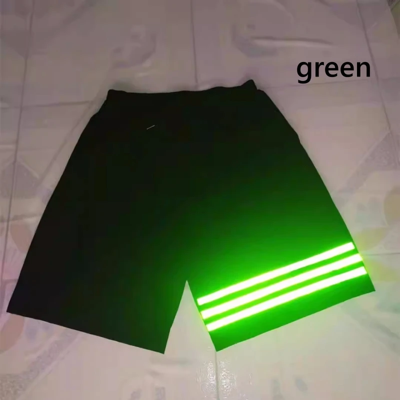 Unisex Three-bar Pattern Street Cool Night Vision Ghost Dance Short Pants Luminous Square Dancing Shorts Reflective Trousers