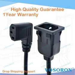 C14 to C13 Panel Mount Power Cable Right Bent, 90 Degree IEC 320 C13 Female to C14 Male PDU Power Supply Extension Cord