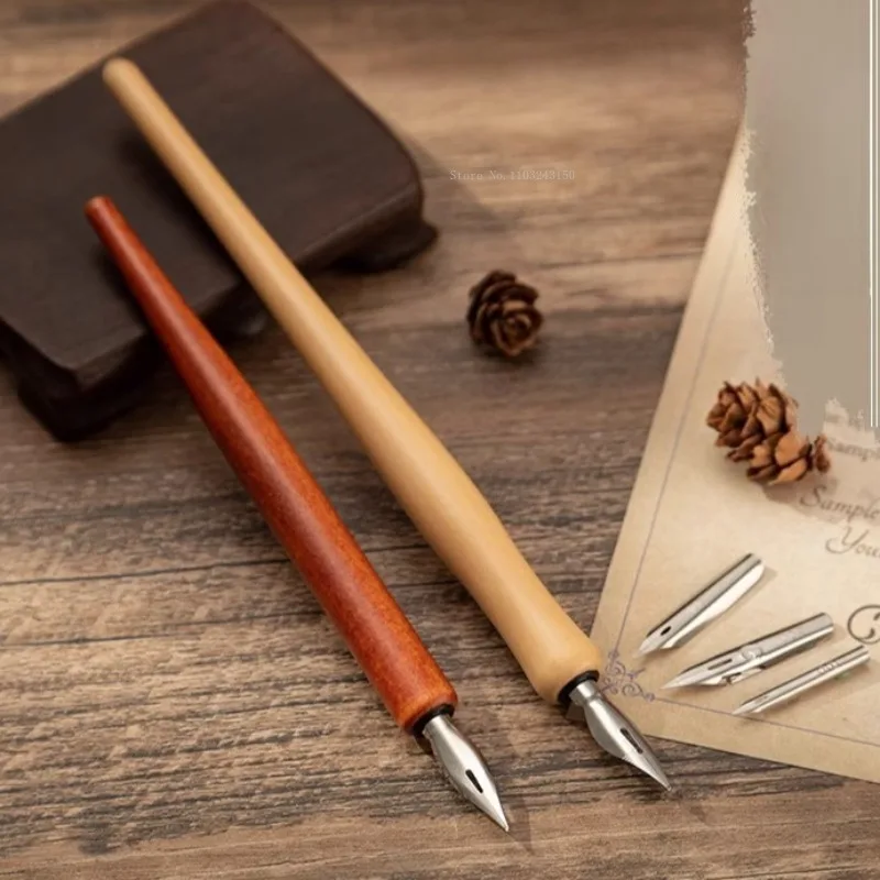 Card-mounted Solid Wood Watercolor Pen Pole with Tip Set Students' Calligraphy Writing Hand-drawing Comic Creation Dip Pens