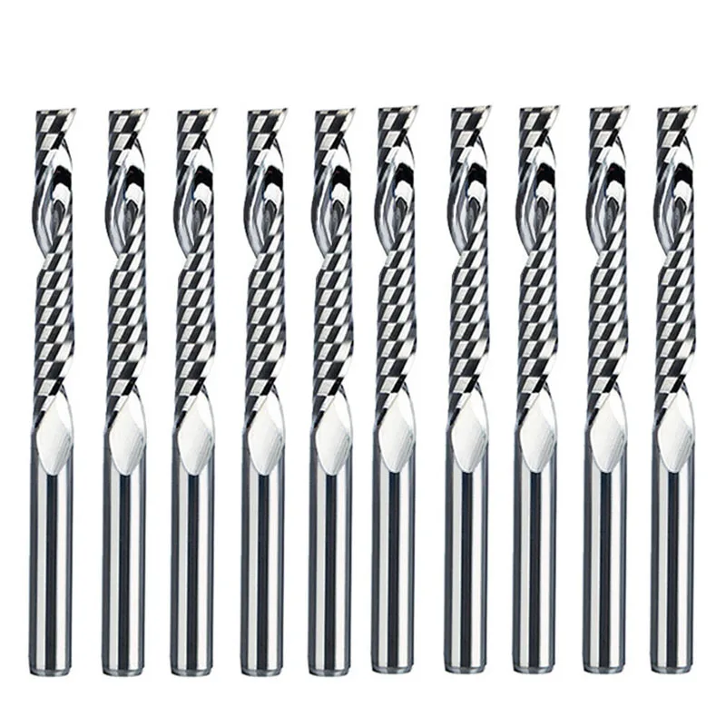 10 sztuk 3.175mm Shank pojedynczy rowek frez spiralny frez z węglika wolframu grawerowanie router bity narzędzia CNC do drewna akrylowego MDF