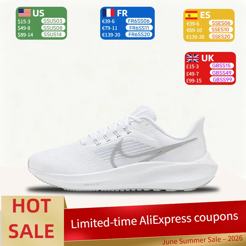 Nike Air Zoom Pegasus 39 Fashionable, Breathable,Comfortable, Soft and Elastic Running Shoes for Women,White and Gray DH4072-100