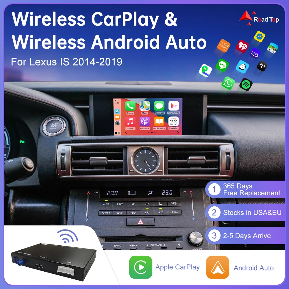 Road Top Wireless CarPlay for Lexus IS 350 2014-2019, with Android Auto Mirror Link AirPlay Car Player GPS Rear Camera Functions