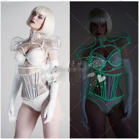 Transparent Led Armor bar dance team ds singer dj nightclub gogo costume light up Stage Suit