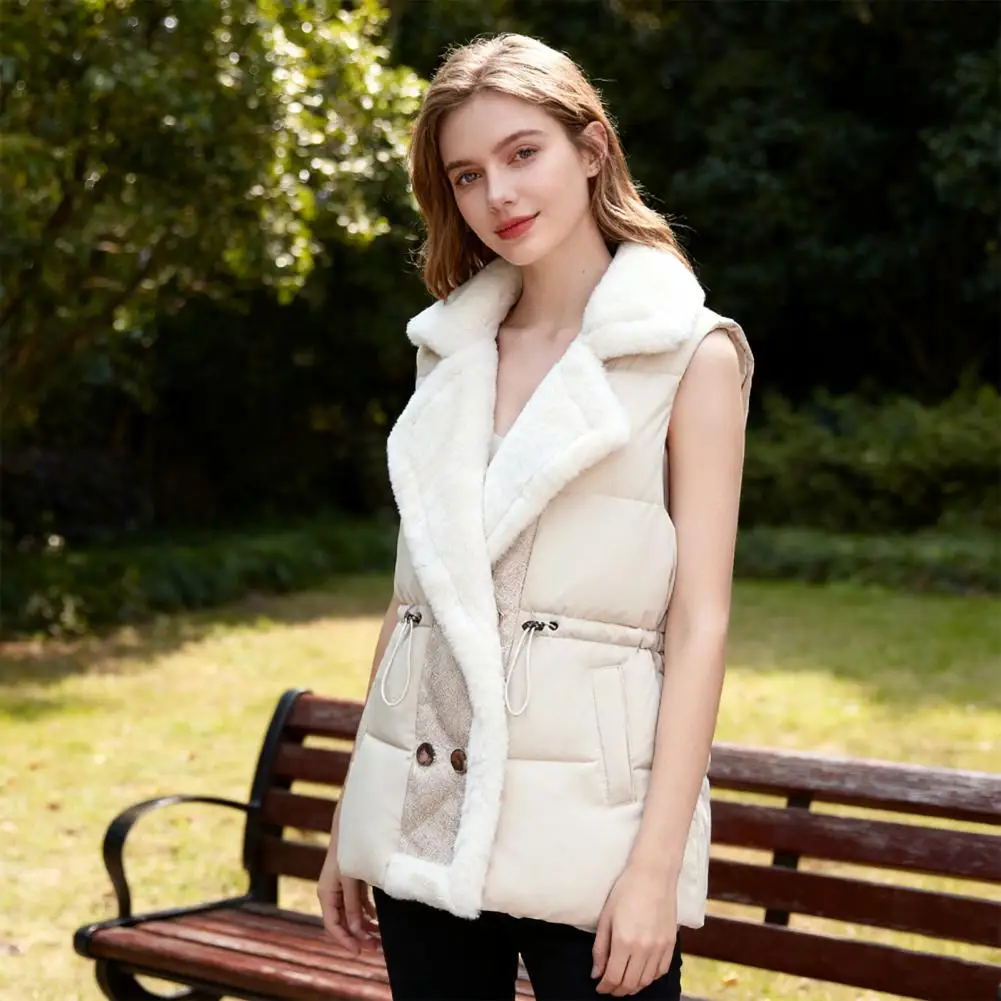 Minimalist Style Vest Women's Puffer Vest Casual Fleece Lined Sleeveless Jacket Winter Thicken Qulited Outerwear with Pockets