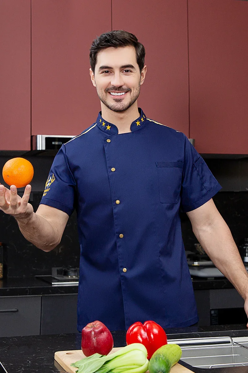 Zwarte Chef-Koksjack Met Korte Mouwen Chef-Uniform Kok Jas Chef-Kok T-Shirt Bakker Werk Uniform Ober Restaurant Hotel Kleding Vrouwen Logo