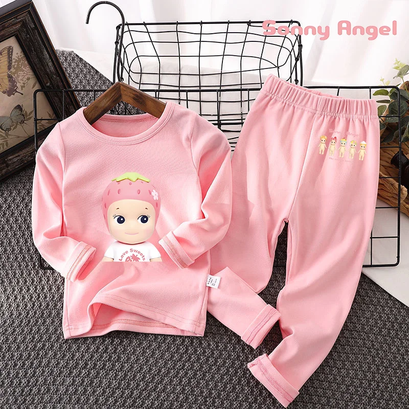 Sonny Angel O-Neck Thickened Set Loungewear Pajamas Autumn Cotton Long-sleeved Trousers Kids Two-piece Set Boy Girl Warm Pajamas