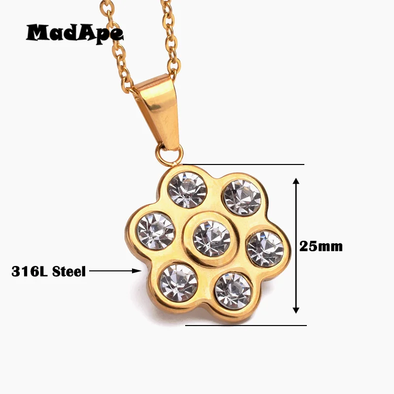 MadApe Beautiful Flower Pendant Necklace 316L Stainless Steel With Zircon Women Sweater Chain Choker For Women Jewelry Wholesale