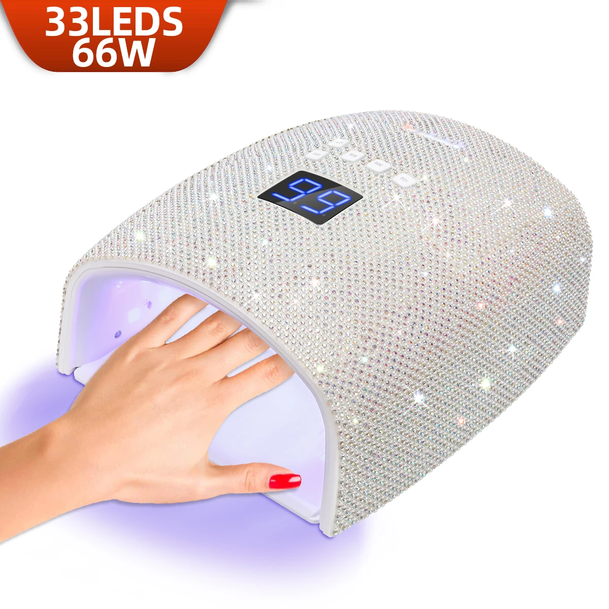 33leds lâmpada do prego com display lcd recarregável uv led lâmpada do prego 66w gel cura lâmpada com design de diamante para uso doméstico manicure