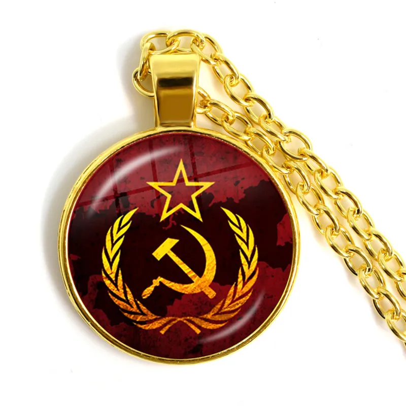 Vintage USSR Soviet Badges Sickle Hammer Pendant Necklace CCCP Russia Emblem Communism Sign Top Grade Jewelry For Friends Gift