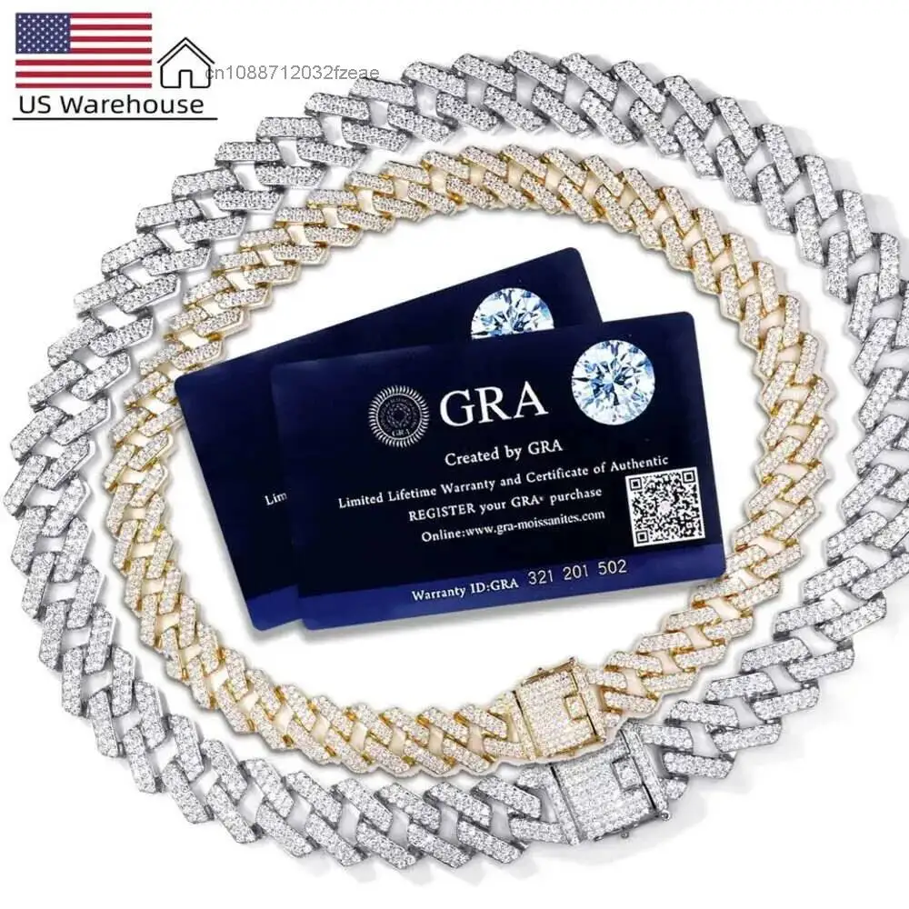Luxury Tianyu 18k Gold Plated Necklace Ice Out Diamond Miami 20mm Def Vvs 925 Sterling Silver Cuban Link Moissanite Chain for Me