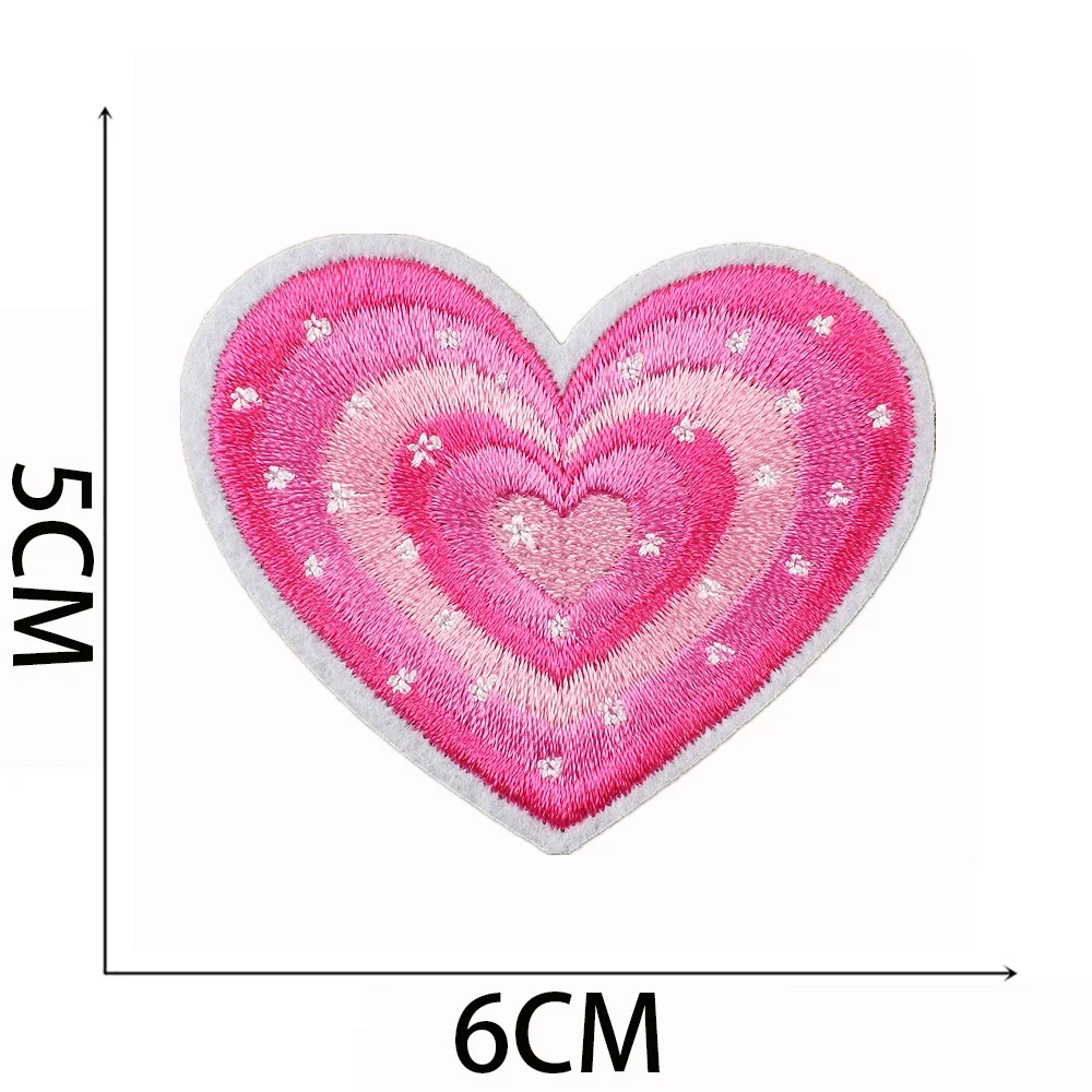 1pcs Patch Pink Heart Stickers Iron On Patches for Clothing Sewing Embroidery Fusible Applique Badge Decoration Stripes