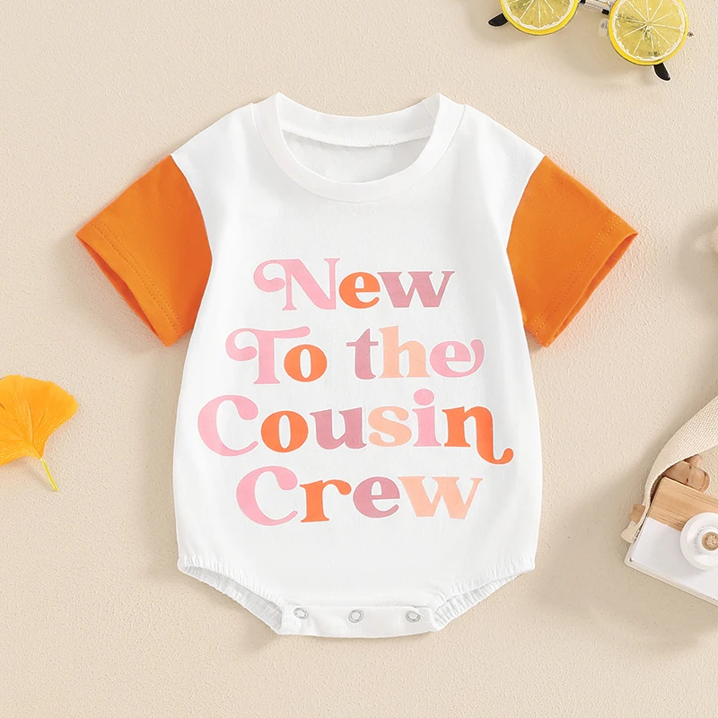 

Baby Girls Boys Romper Letter Print Round Neck Contrast Color Short Sleeve Jumpsuits Summer Casual Bodysuits Clothes