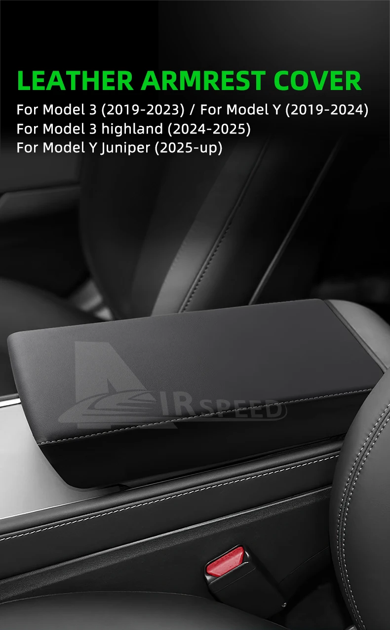 Leder-Armlehnenbox-Schutzabdeckung aus ABS für Tesla Model Y Juniper 2025 2026 2027 Model 3 2017-2023 Highland 2024 Armlehnenkasten-Deckel – Detail 1
