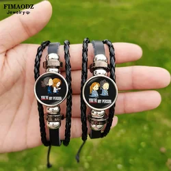 Gray Anatomy TV Figure Bracelet for Men Women Glass Cabochon Woven Leather Bracelets Bangles