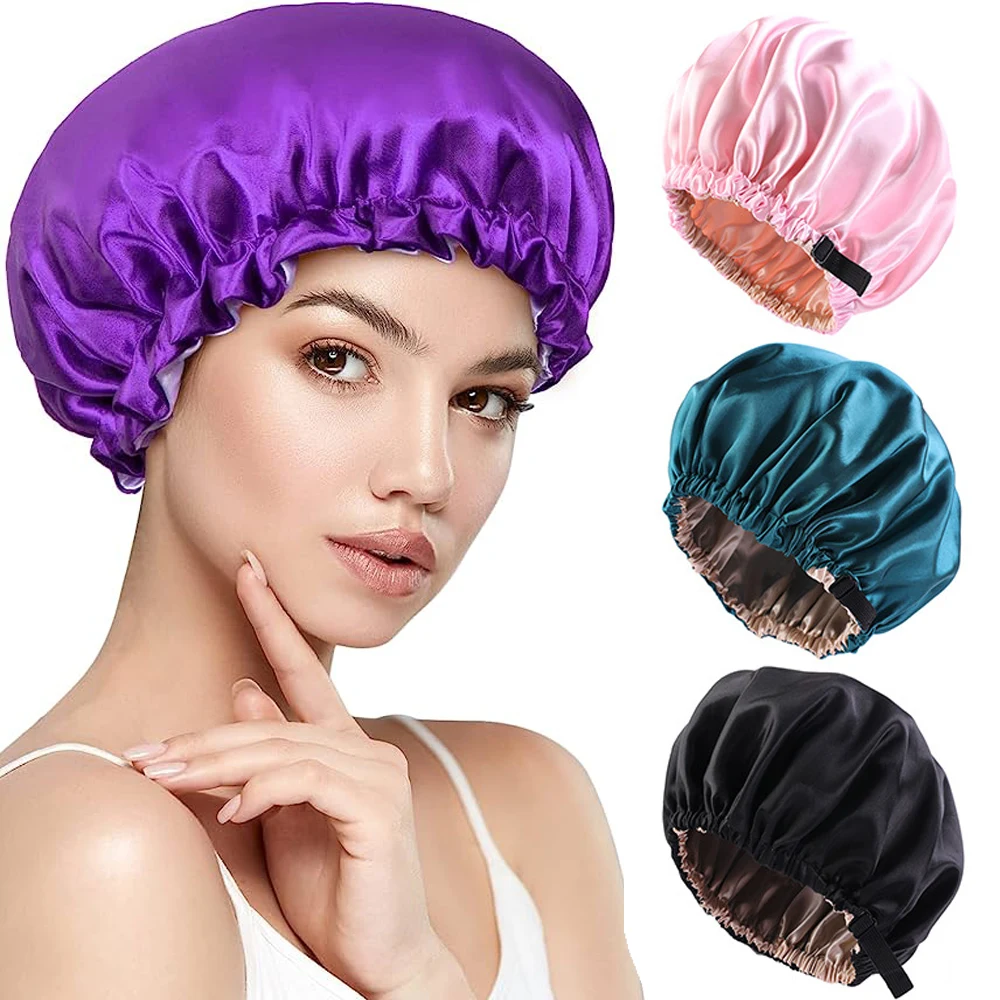 

New Satin Hair Cap for Sleeping Double Layer Adjusting Button Night Hat Round Haircare Women Headwear Hair Styling Accessories