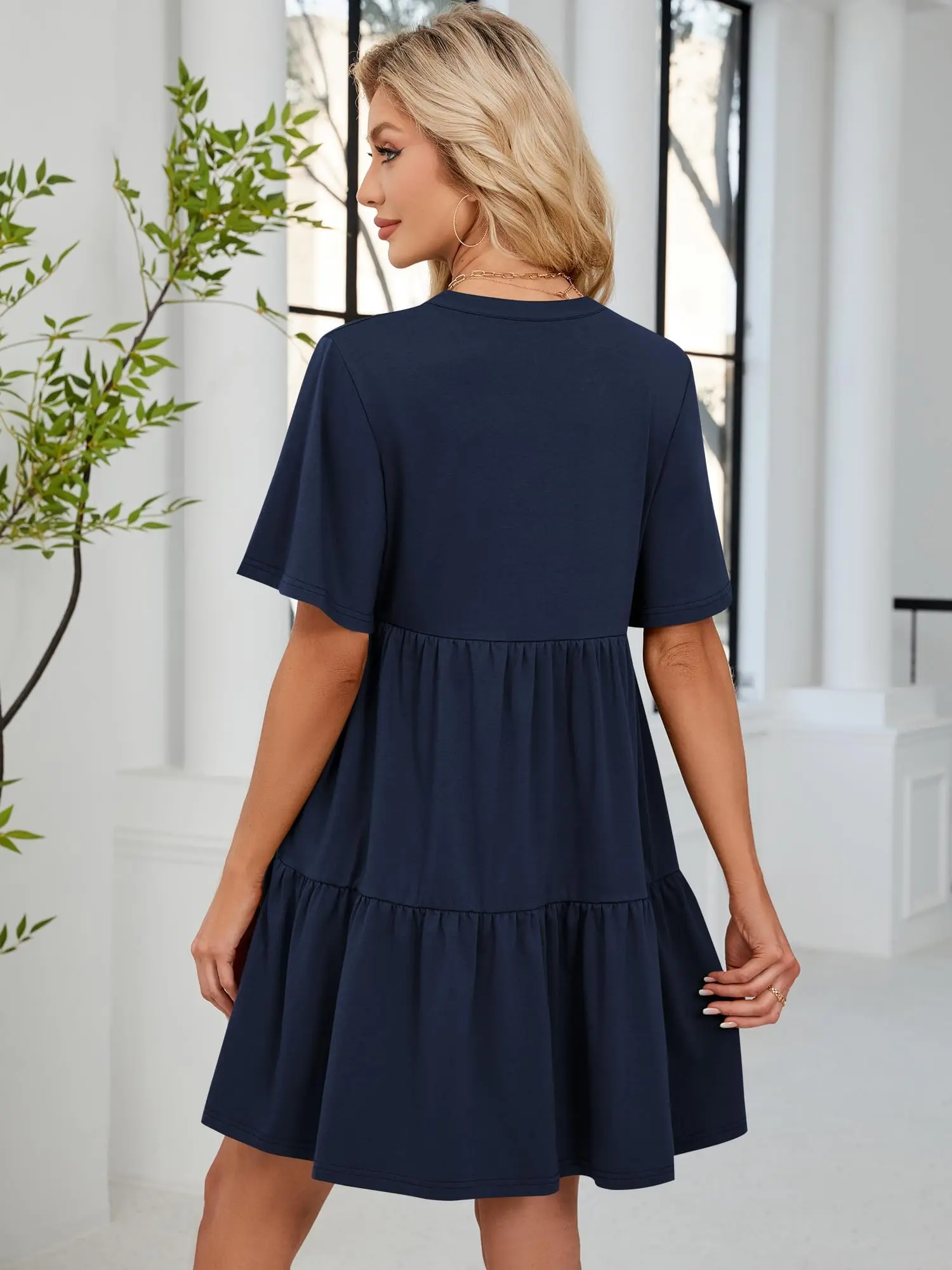 Vestido feminino ZAFUL de verão 2025 curto transparente com decote em V casual praia Aline minivestido em camadas com bolsos