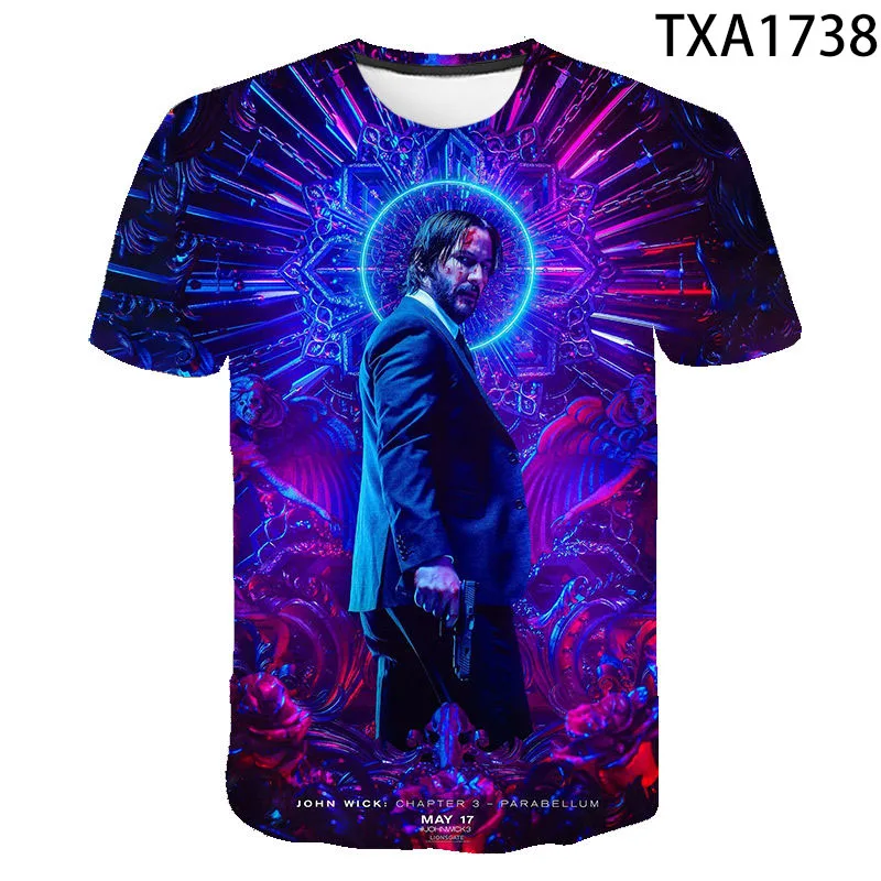 Summer John Wick 3D Print T-shirt Men Women Children Short Sleeves Keanu Reeves Cool Movie T Shirt Cool Streetwear Tops Tee