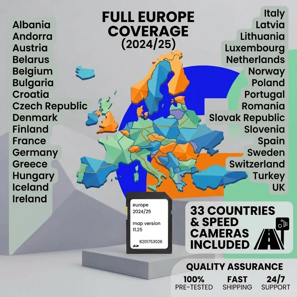 GPS Sat Nav Map SD Card Ver.11.25 Compatible with Renault Carminat, 2024/2025 UK and Europe Map, 8201753026