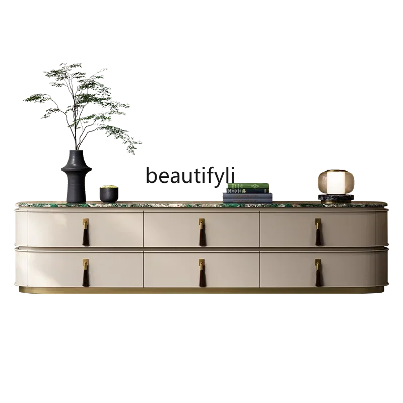 

45Light luxury TV cabinet large apartment marble living room fashionable modern Italian end floor cabinet coffee table combinati