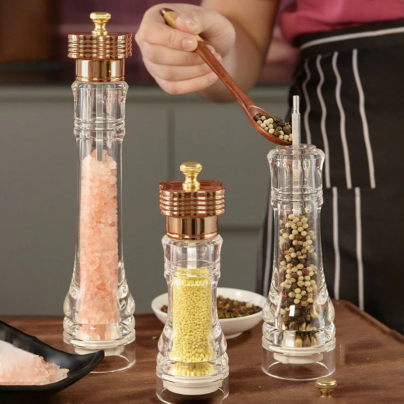 Acrylic Pepper Grinder Transparent Salt and Pepper Spice Shaker Adjustable Pepper Seasoning Grinder Salt Mill Kitchen Tool