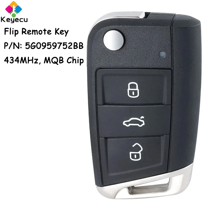 KEYECU Flip Remote Key With 3 Buttons 434MHz MQB Chip for Volkswagen VW Golf 7 MK7 for Skoda Octavia A7 for Seat Fob 5G0959752BB