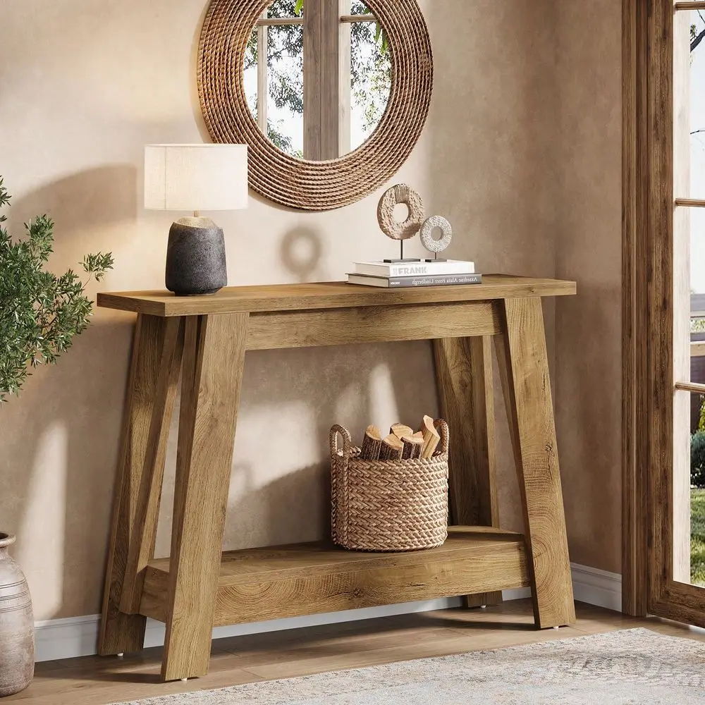 2Tier Farmhouse Console Table With Storage, 41.3 Wooden Entryway Table, Rustic Narrow Behind Couch For Living Room, Hallway, Fo
