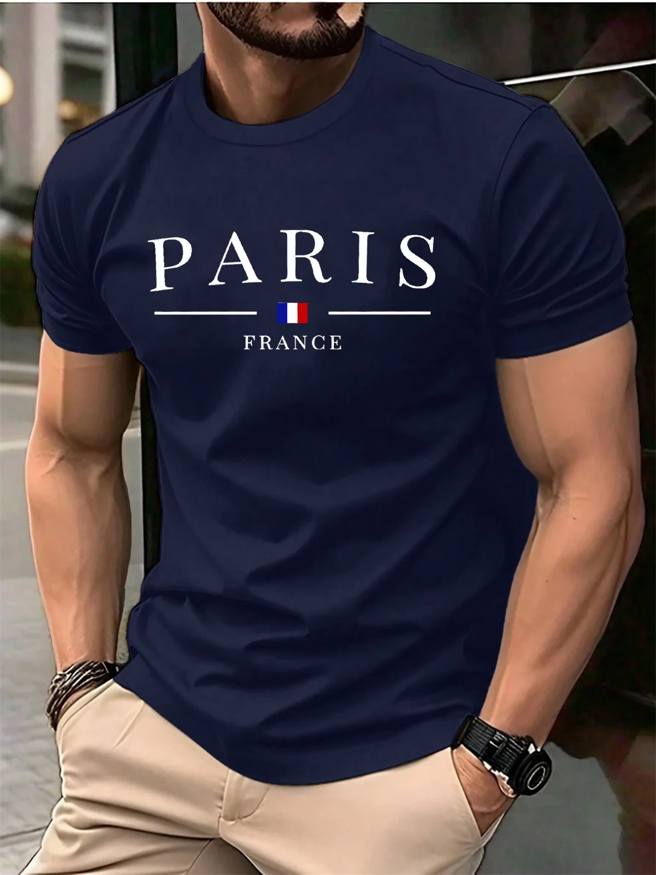 French Paris Print Men Women Pure Cotton T-shirt Popular Casual Fashion Trend Street Loose Sport Short-sleeve Adult Top Clothing