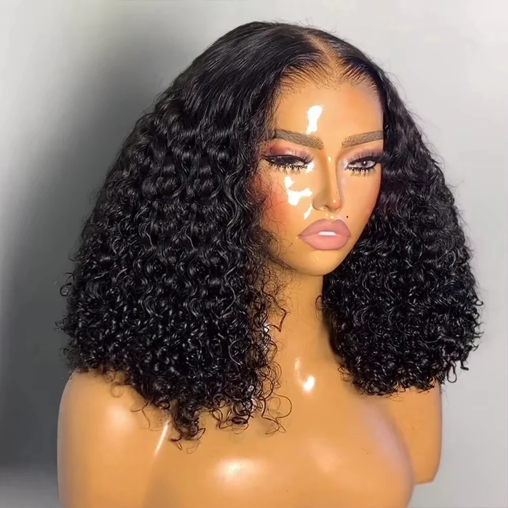 

Short Bob Curly Glueless 13x4 Lace Frontal Wigs Human Hair Ready To Wear Brazilian Deep Wave Human Hair Wig 180% Density On Sale