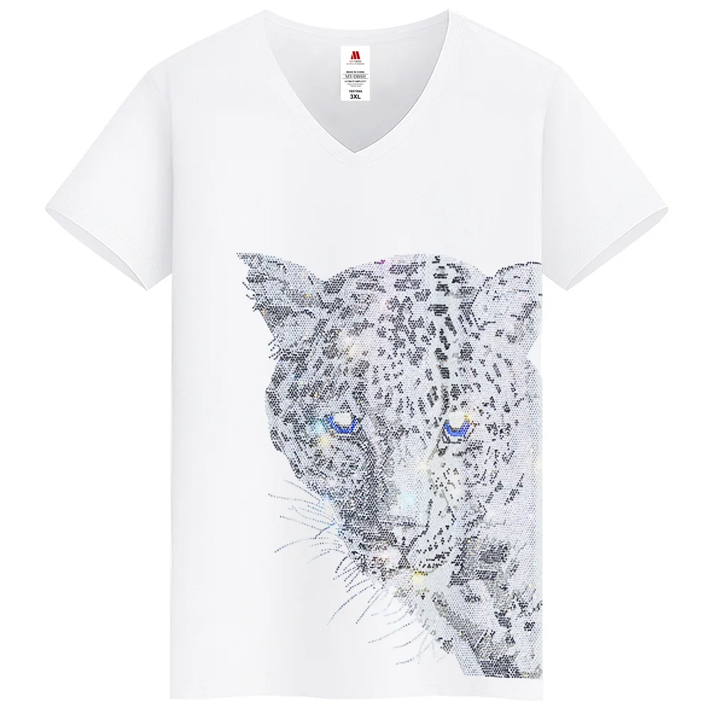 Best-Selling Male Leopard Print Diamond T-shirt Short-Sleeved Streetwear Casual Fashion Design Slim Brand Men And Women T Shirts