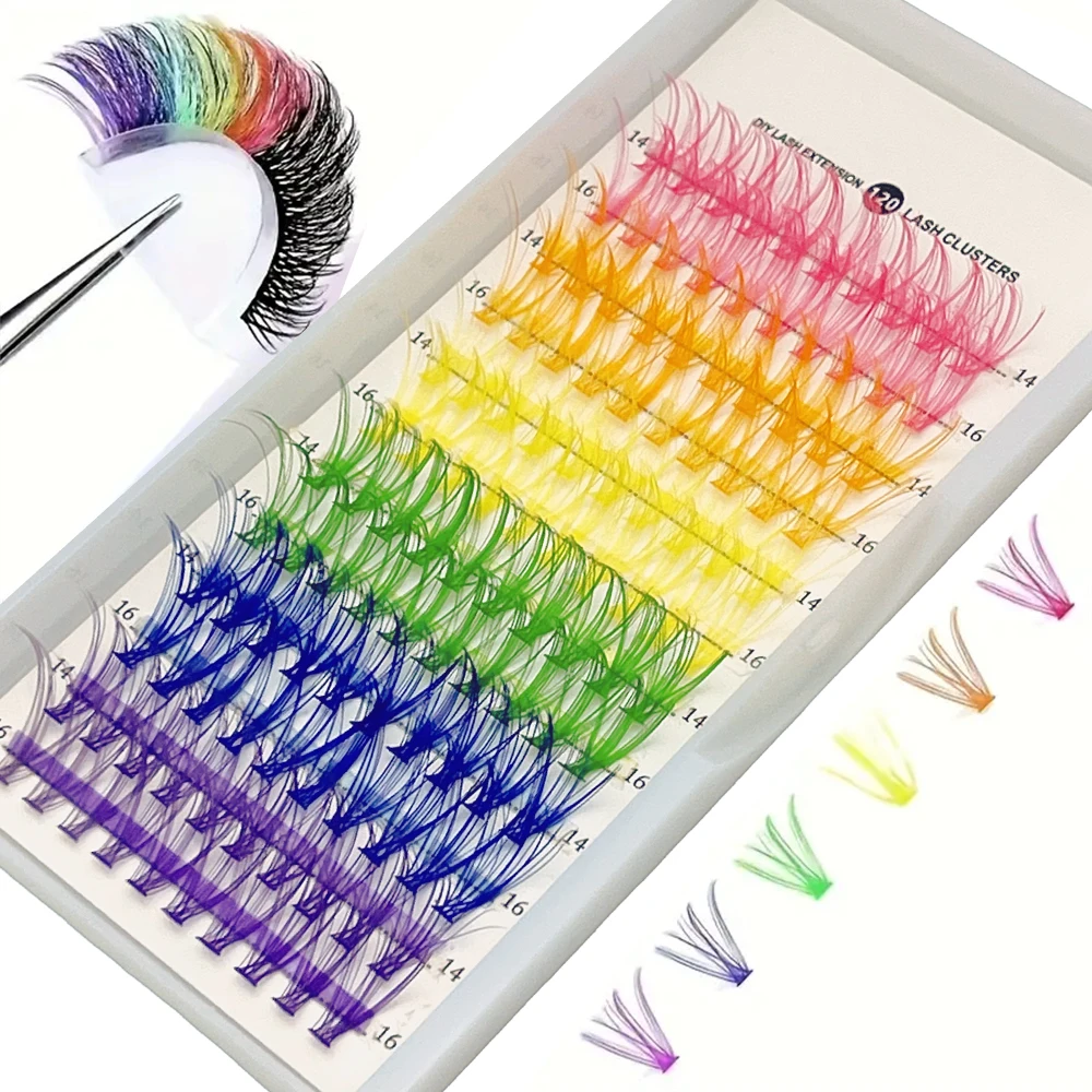 120 clusters of 6-color eyelash clusters, colored eyelash clusters, individual eyelashes, D-roll colored false eyelashes