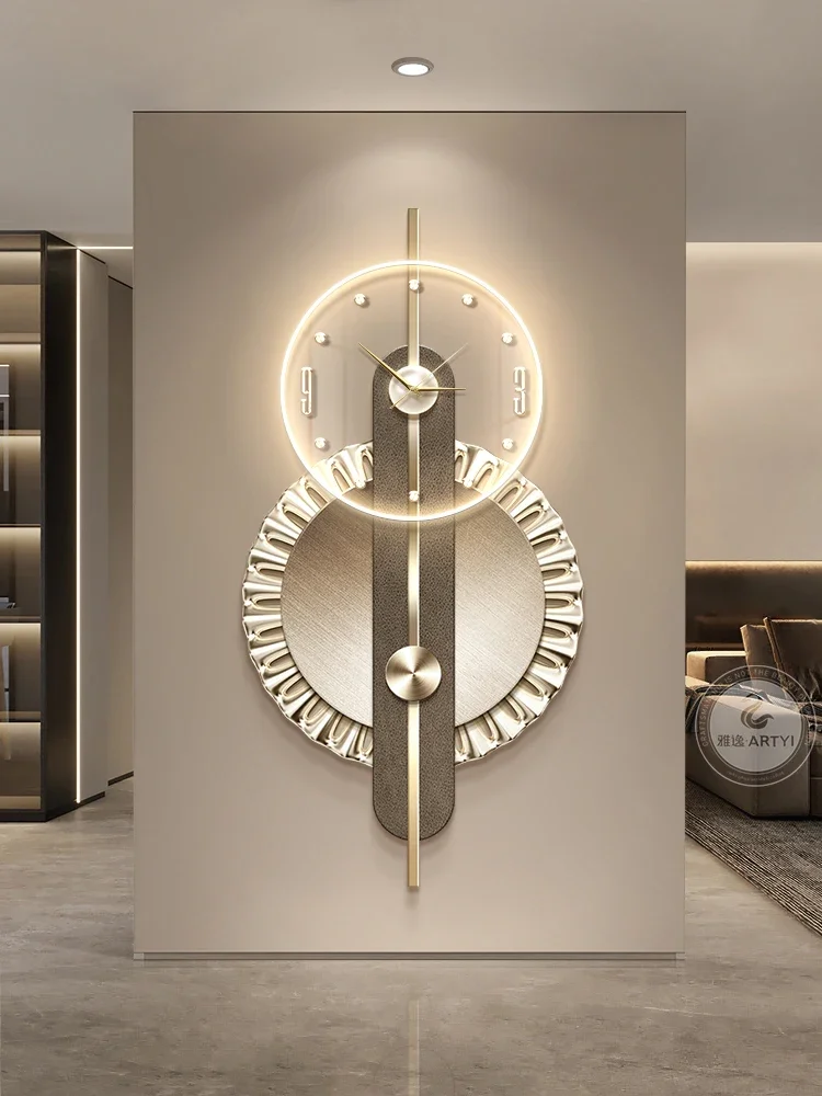 Modern Home Decor Plug in LED Light Wall Clock New Living Room Decoration Abstract Geometric Hanging Painting with Clock