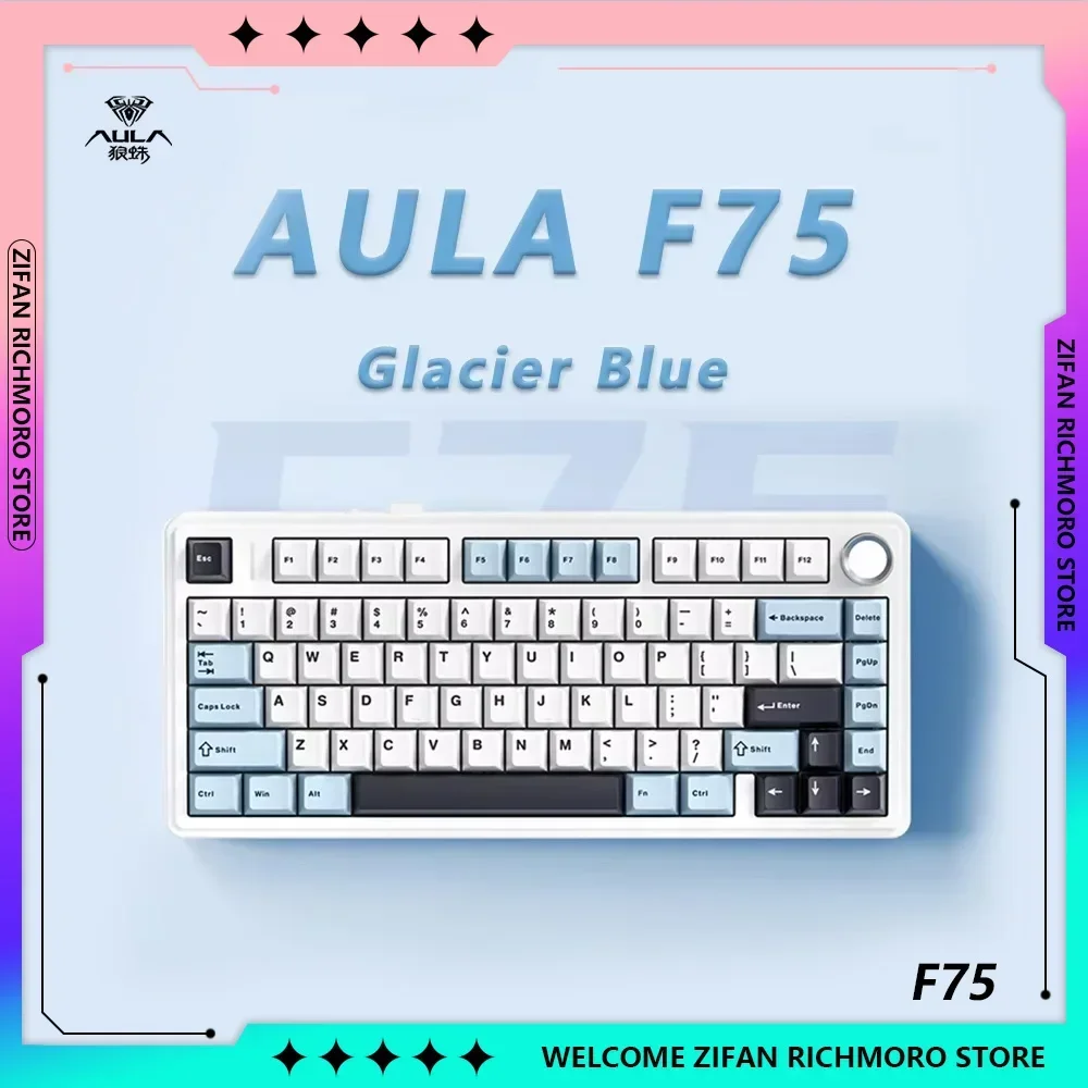 AULA F75 Glacier Hot Swap RGB Light Blue Mechanical Keyboards 2.4G Wireless Bluetooth Wired Three Mode Gaming customize Gifts