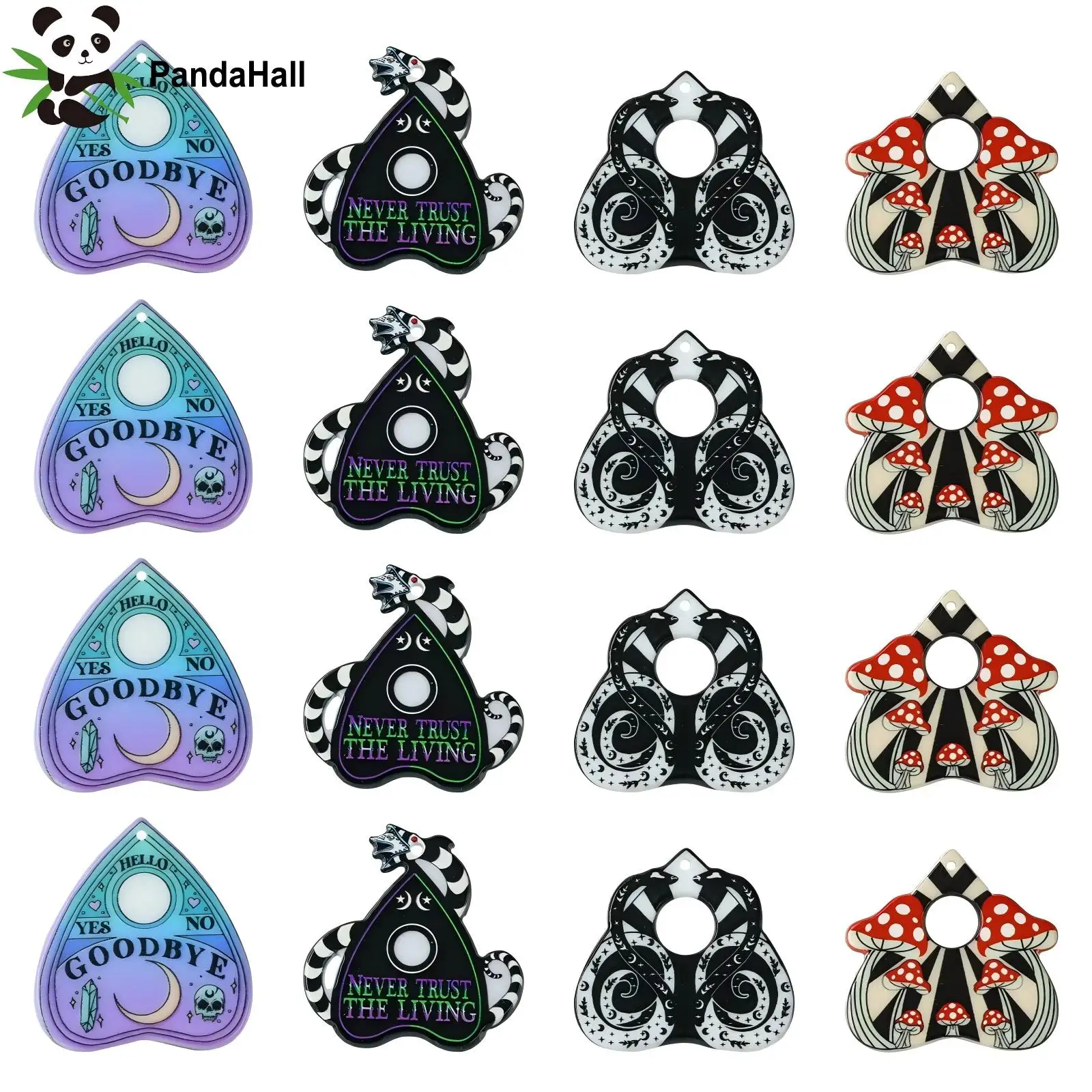 Pandahall 20Pcs 4 Styles Acrylic Heart Charms Gothic Theme Yes or No Eye Moon Charms Divination Pendant for DIY Jewelry Supplies