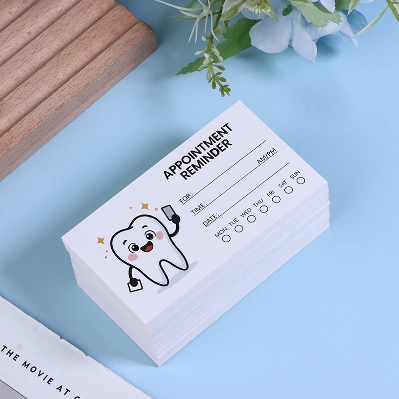 New 100pcs Cute Tooth Design Appointment Reminder Cards Professional Patient Notification Cards With Checkboxes Time & Date