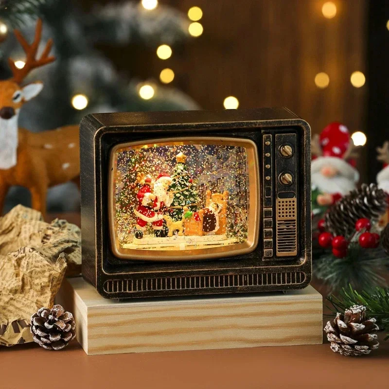 Christmas Music Snow Globe TV Night Light Water Filled Snowing Musical Box Table Centerpiece For Kids Couples Holiday Gift