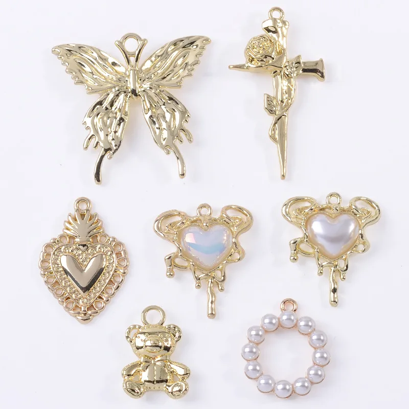 DIY handmade jewelry retro personality love bear rose branch cross alloy accessories baroque pendant