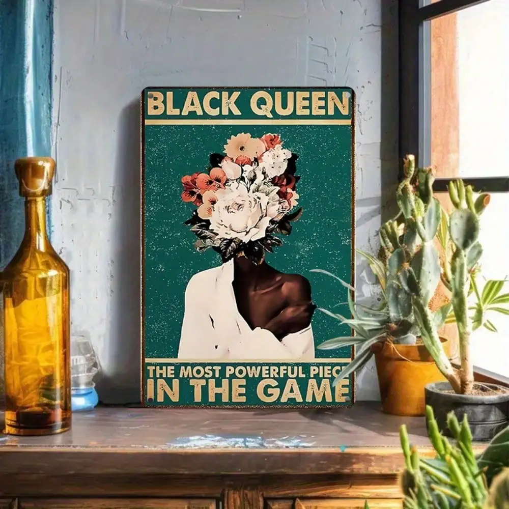 

1 шт. винтажная жестяная вывеска «Черная королева», настенное искусство с цветочным рисунком для гостиной и спальни, 8x12 дюймов/20x30 см