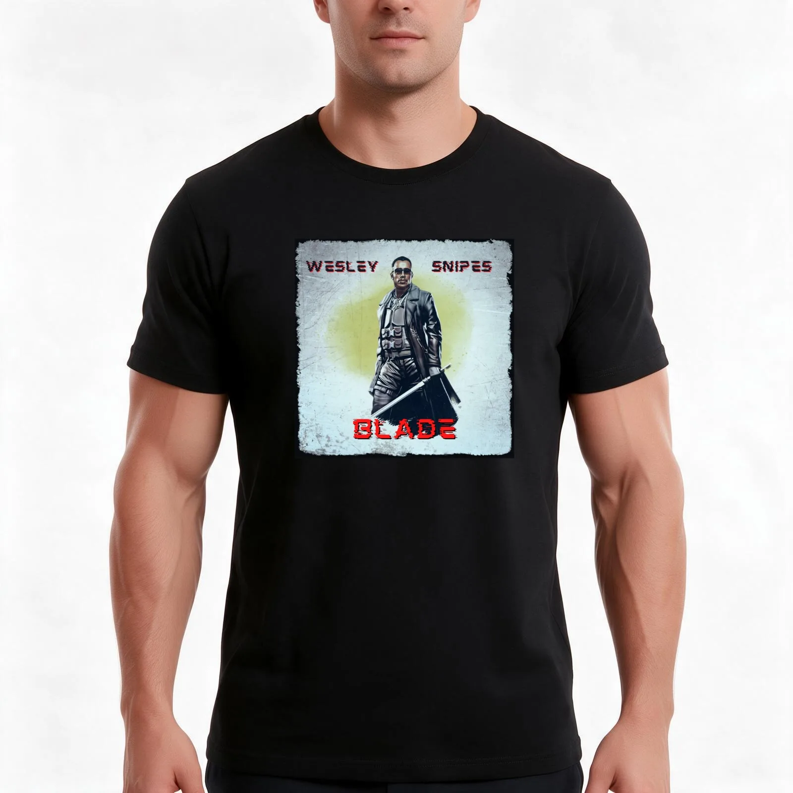 Wesley Snipes-Blade T-Shirt, Summer Casual Cotton Tee, Oversized Streetwear Tops, Vintage Graphic Print, Loose Fit Short Sleeve