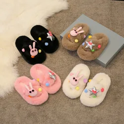 Kids Winter Slippers Open Toe Cute Decoration Home Shoes Plush Comfort Girls Shoes Outdoor Thick Sole Anti Slip Fur Slippers 슬리퍼